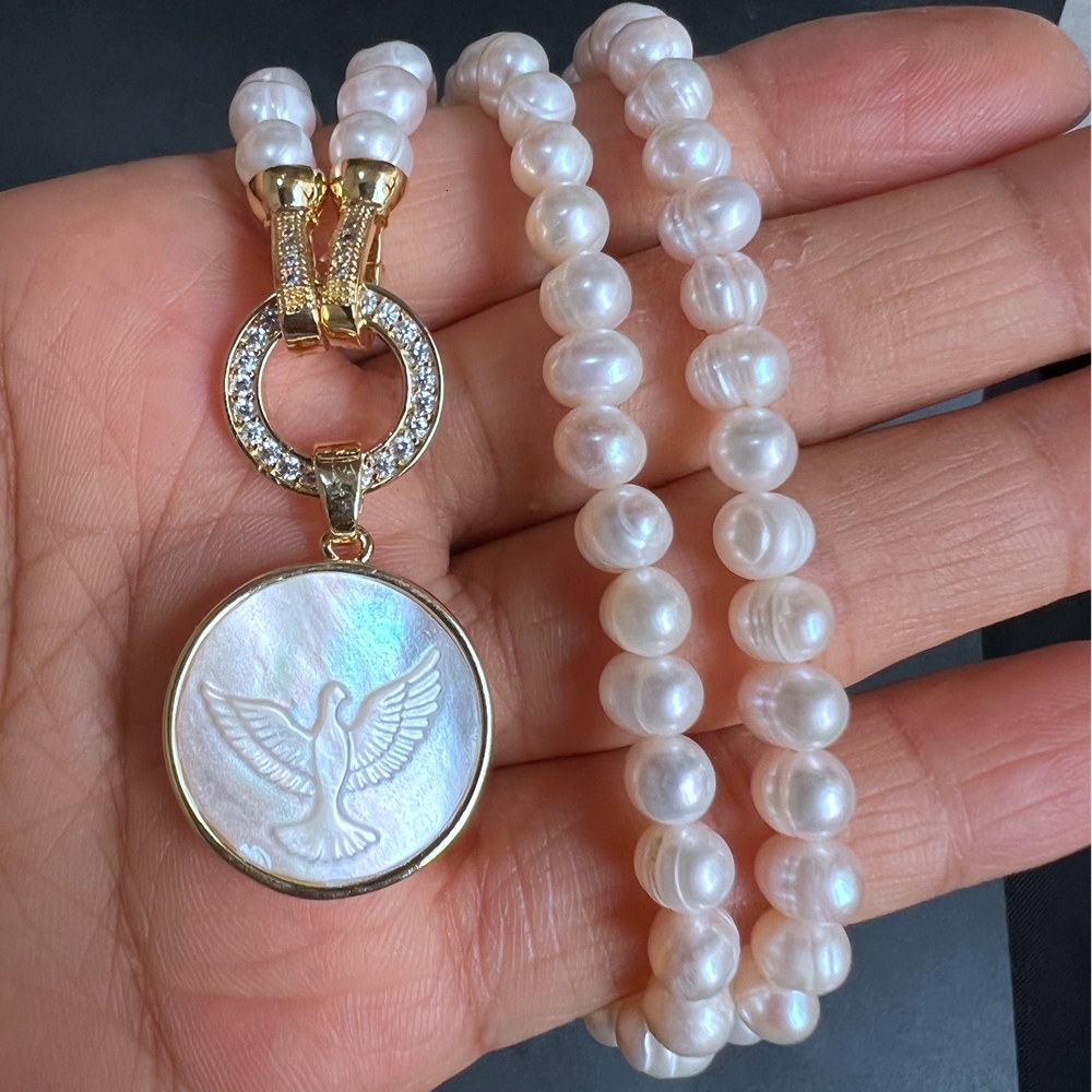 Charms promotion Real Freshwater Pearl Cross San Benito Mother Choker Necklace Religious Medal 's Necklaces 230727