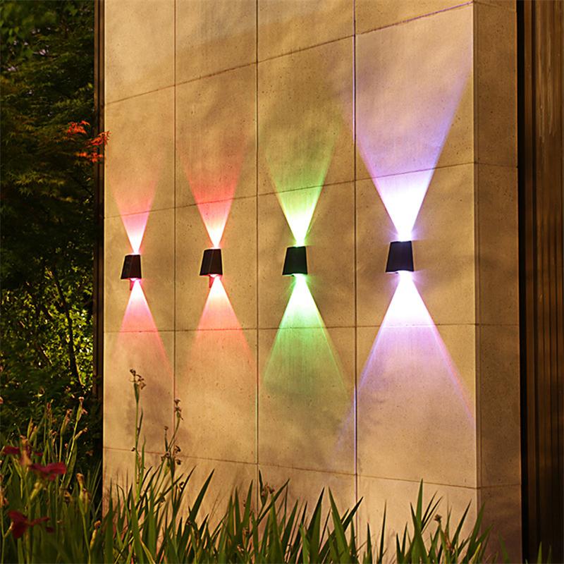 Up Down Solar Waher Wall lights Outdoor Waterproof 2Leds Warm White RGB Solar Fence Light Dusk to Dawn Porch Lights