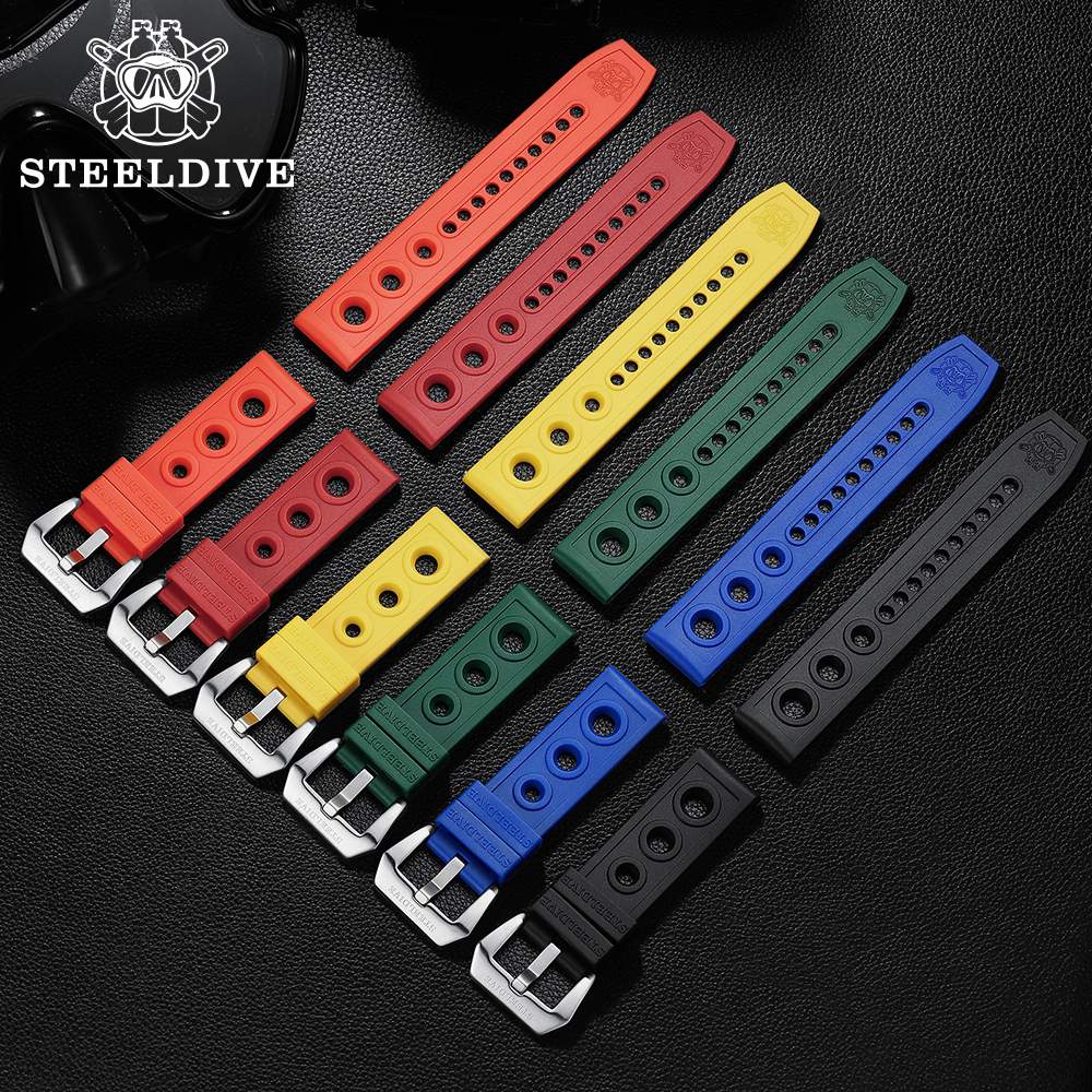 Watch Bands STEELDIVE Automatic Watch Strap Replacement Watch bands Automatic Watch 22mm Bracelets Blue Dive Watches Rubber Strap 20/22mm 230728