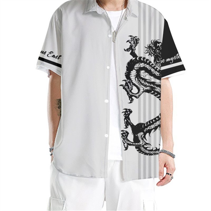 Mens clothing shirts men designer tops men's shirt new style summerShort sleeve shirt personality men casual beach top stand collar digital print