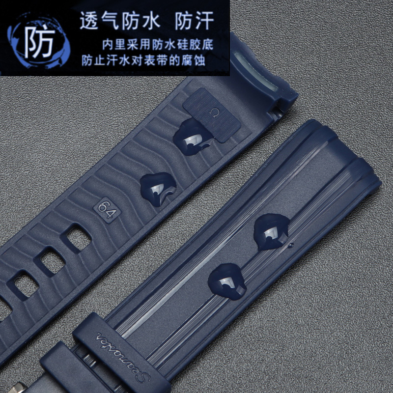 Watch Bands High Quality diving Fluorous Rubber Silicone Watch Band Belt Fit For Omeg-a Seamaste-r 300 Black Blue Soft Strap 20/22mm 230728