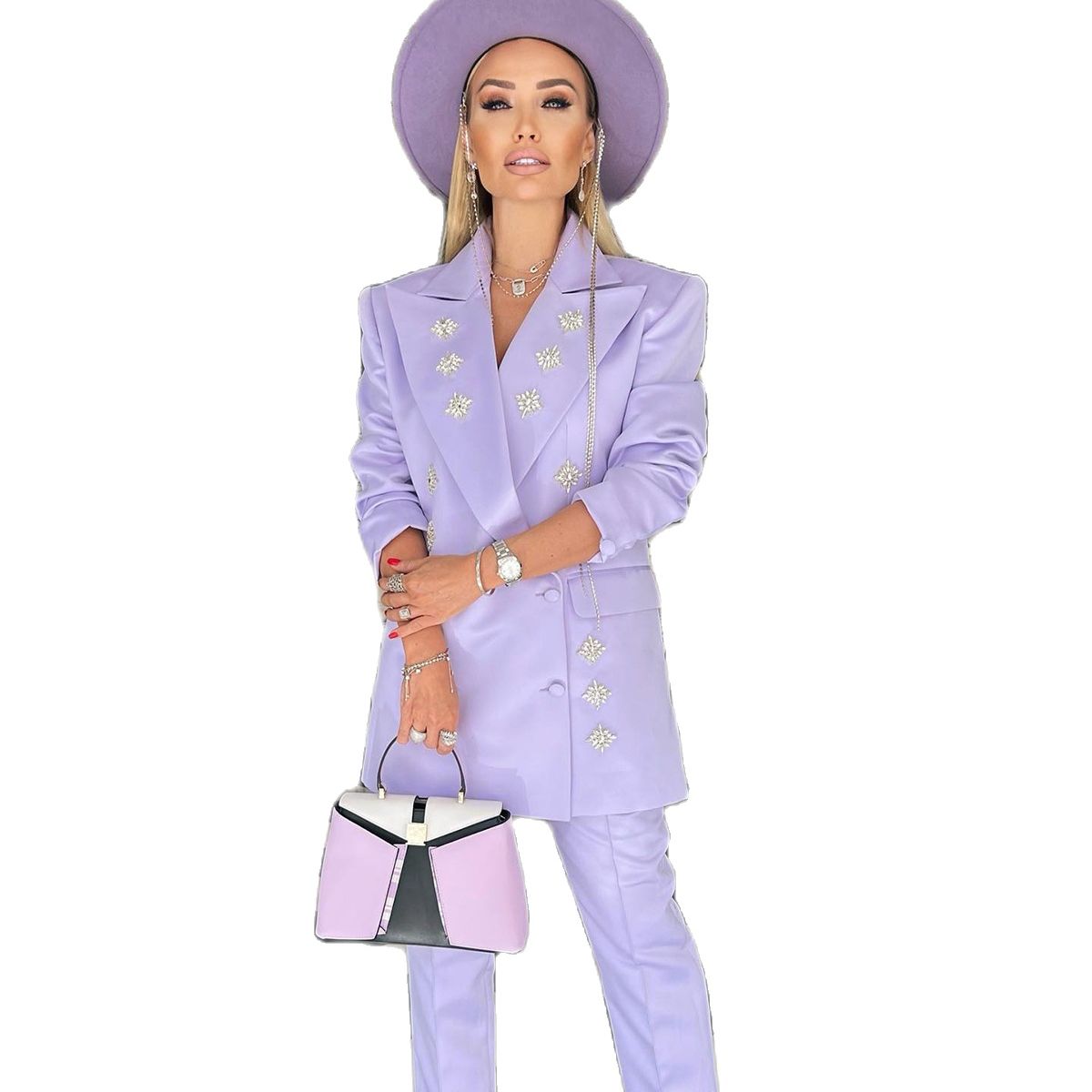 Fashion Show Women Pants Suits Flowers Beading Blazer Sets Double Breated 2 Pieces Custom Made For Lady