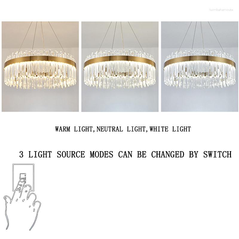 Led Chandeliers 3 Changeable Light Modern Ceiling Chandelier Round Crystal Hanging AC110V 220V Living Room Lamp Warm Home Luminaire