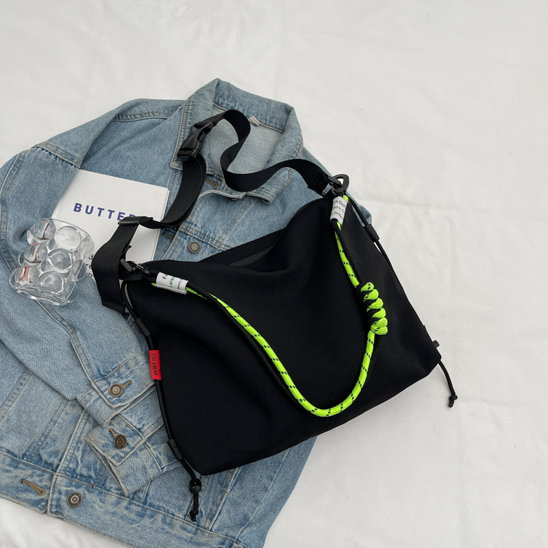 Evening Bags Lovers Beige Laptop Shoulder Bag Japanese Colored Elastic Rope Unisex Students Handbag Stylish Nylon Sweethearts Crossbody 230729