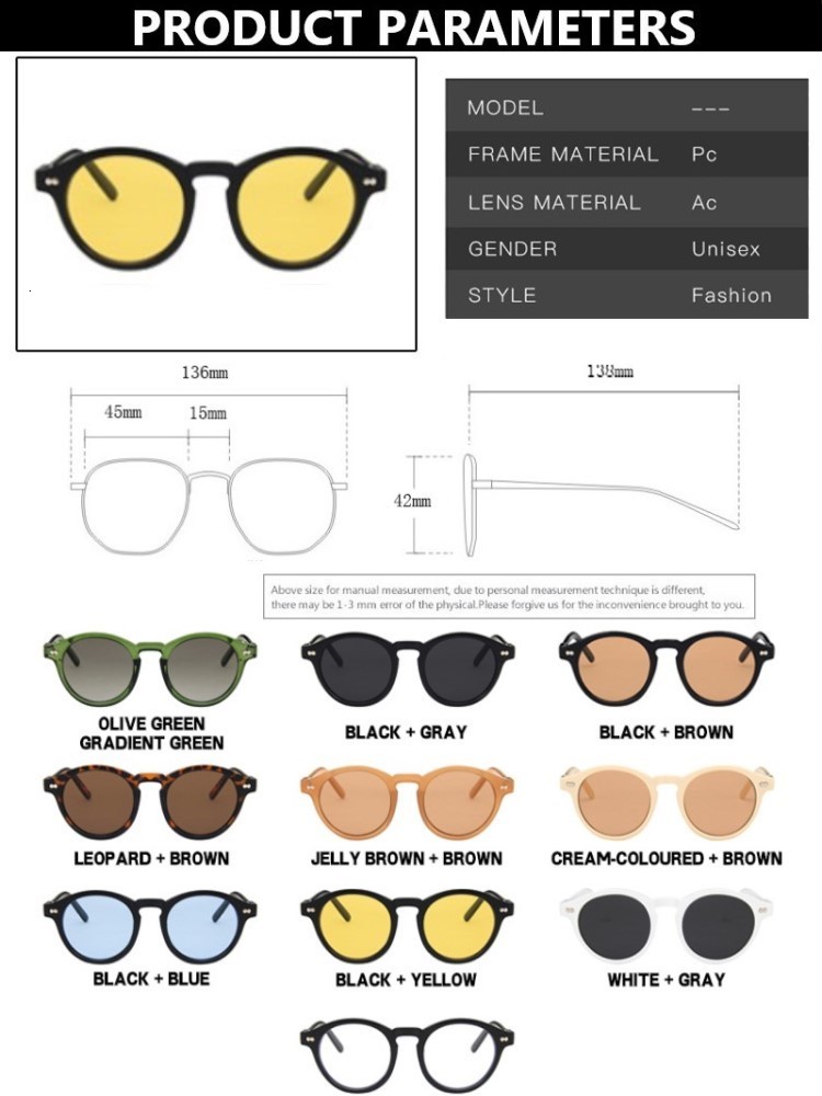 Sunglasses Retro Fashion for Men Women Vintage Small Round Frame Sun Glasses Yellow Lens UV400 Goggles Shades Eyewear 230729