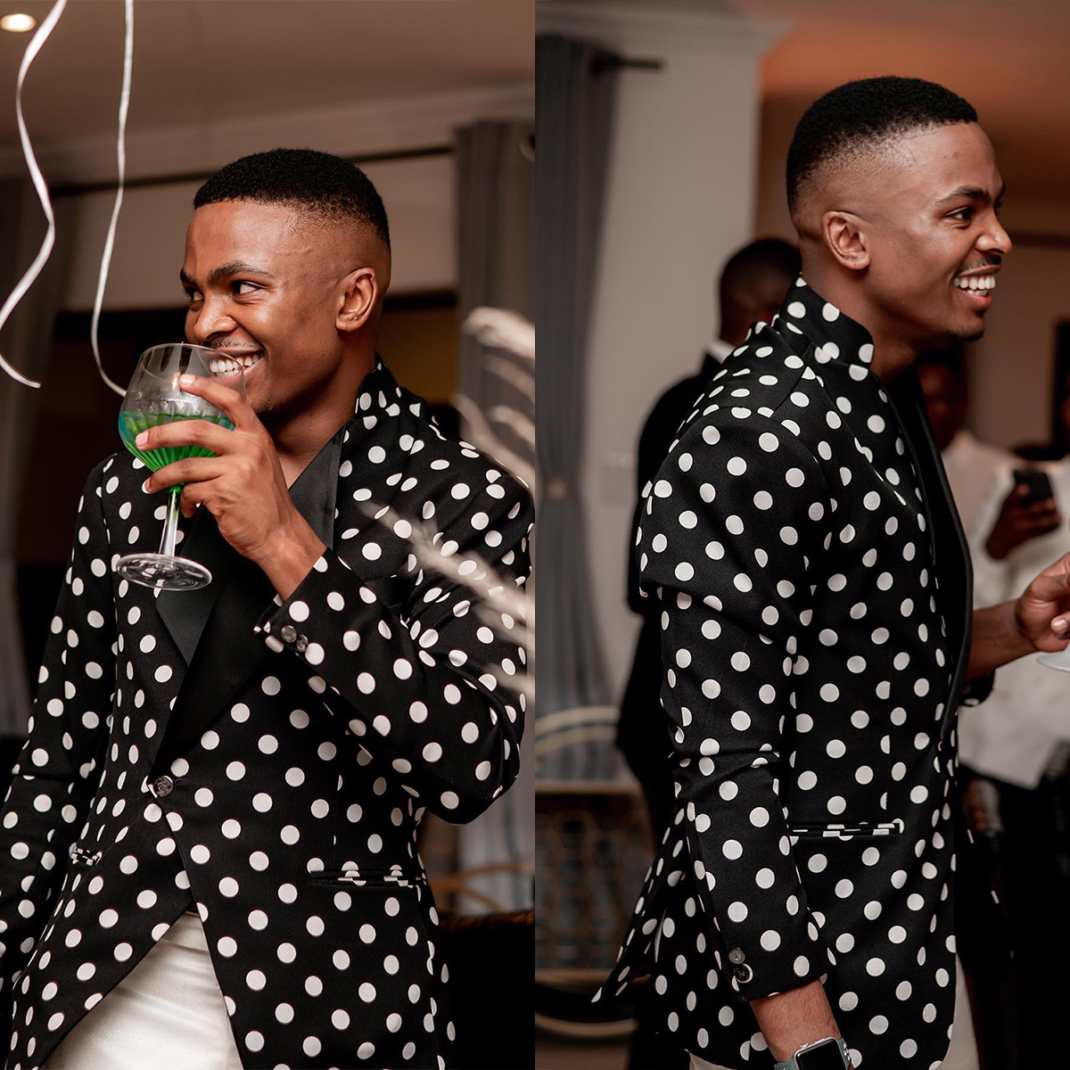 Fashion 2 Pieces Wedding Tuxedos Men Suits Dot Pattern Shawl Lapel One Button Customize Coat Solid Color Pants Fashion Casual Prom Party Tailored