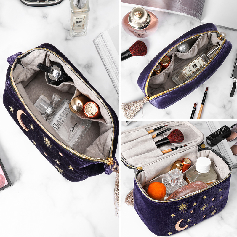 Toiletry Kits Japanese Style Velvet Cosmetic Bag Large Capacity Portable Lipstick Storage Jewelry Navy Tassel 230729