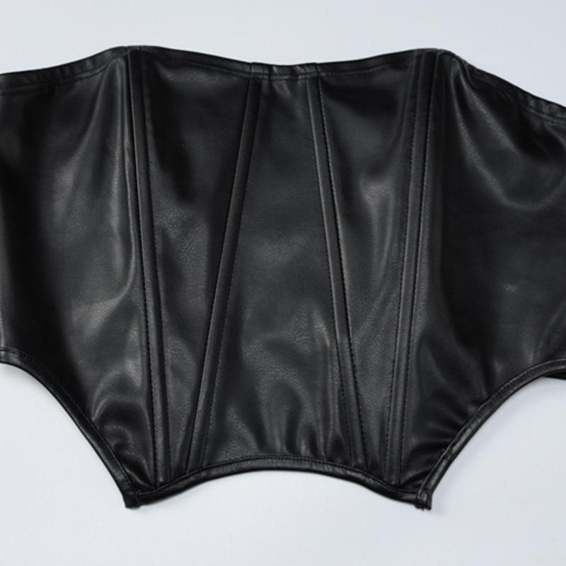 Casual Dresses Fashion PU Tube Top Slim Tie Skirt Suit Sleeveless Sexy Two Piece Summer Set Highlight Figure For Nightclubs Parties Balls