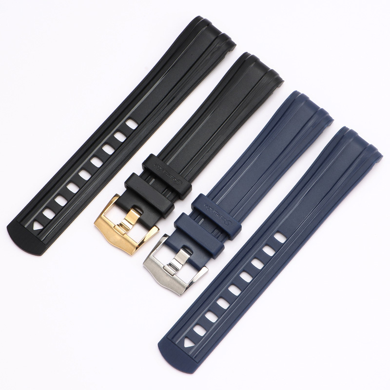 Watch Bands High Quality diving Fluorous Rubber Silicone Watch Band Belt Fit For Omeg-a Seamaste-r 300 Black Blue Soft Strap 20/22mm 230728