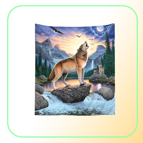 nordic animal wall hanging tapestry decorative wolf cloth home room decor winter farmhouse tenture mural