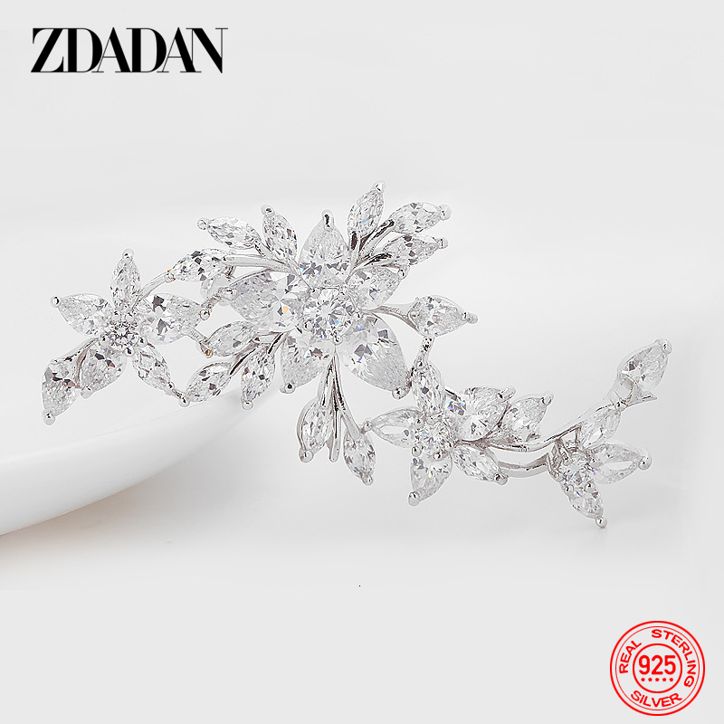 Pins Brooches ZDADAN 925 Sterling Silver Flowers Crystal Brooch For Women Wedding Jewelry Accessories Gift 230729