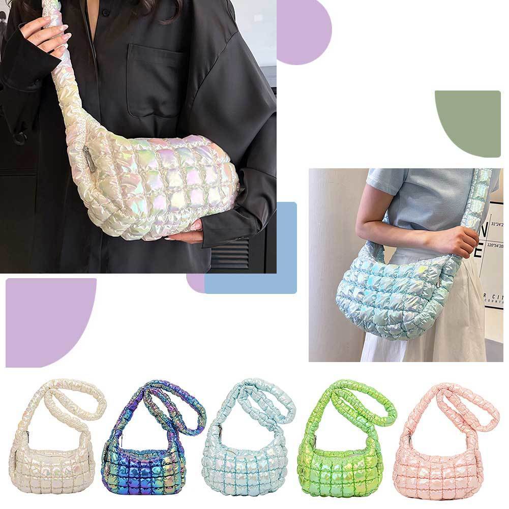 Evening Bag Travel Handbags Quilted Pleated Bubbles Cotton Padded Bag Embroidery Thread Colorful Fashion Casual Messenger 230729