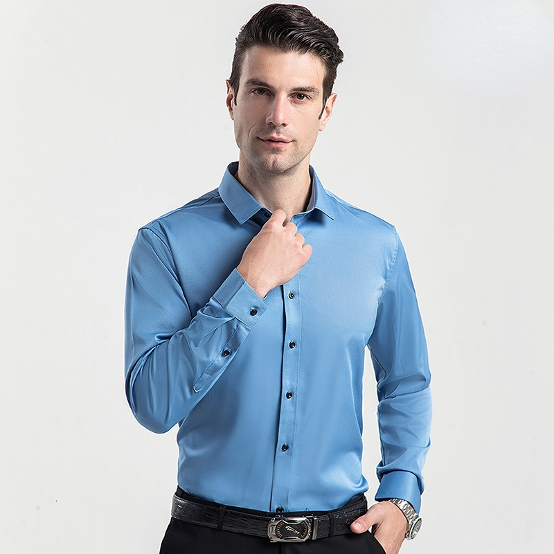 Men's Dress Shirts Micro Stretch Shirt Men Long Sleeve Outdoor 8XL Solid Color Business Long Sleeve Shirt Men Casual Male Social Formal Shirts 23