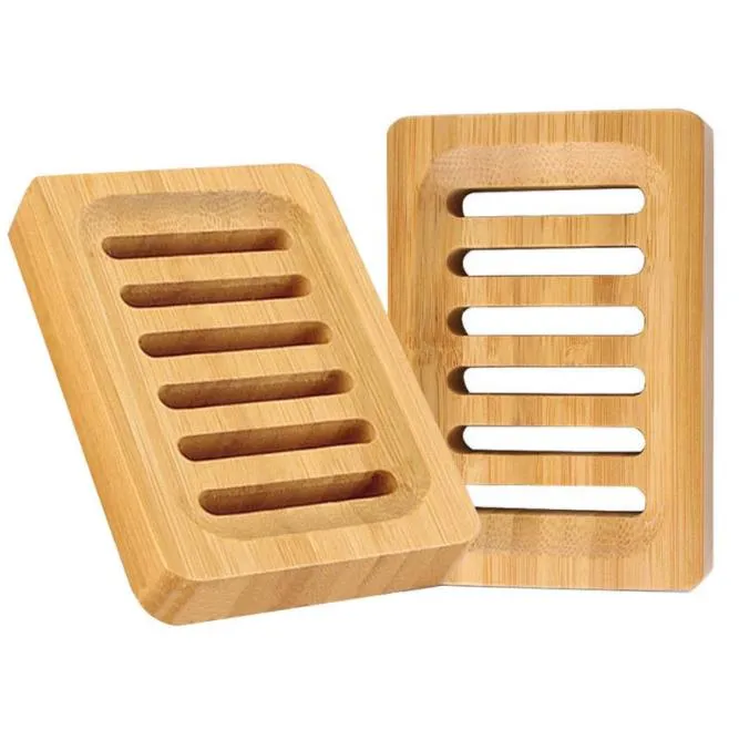 Simple Portable Wooden Natural Bamboo Soap Dishes Tray Holder Storage Soap Rack Plate Box Container Bathroom Soap Dish Storage Box
