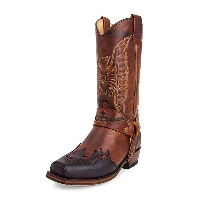 Boots Autumn Winter Women's Fashion Vintage Long Boots Causal Embroidery Leather Boots Low Heel West Cowboy Style Tall Boots Women 230729