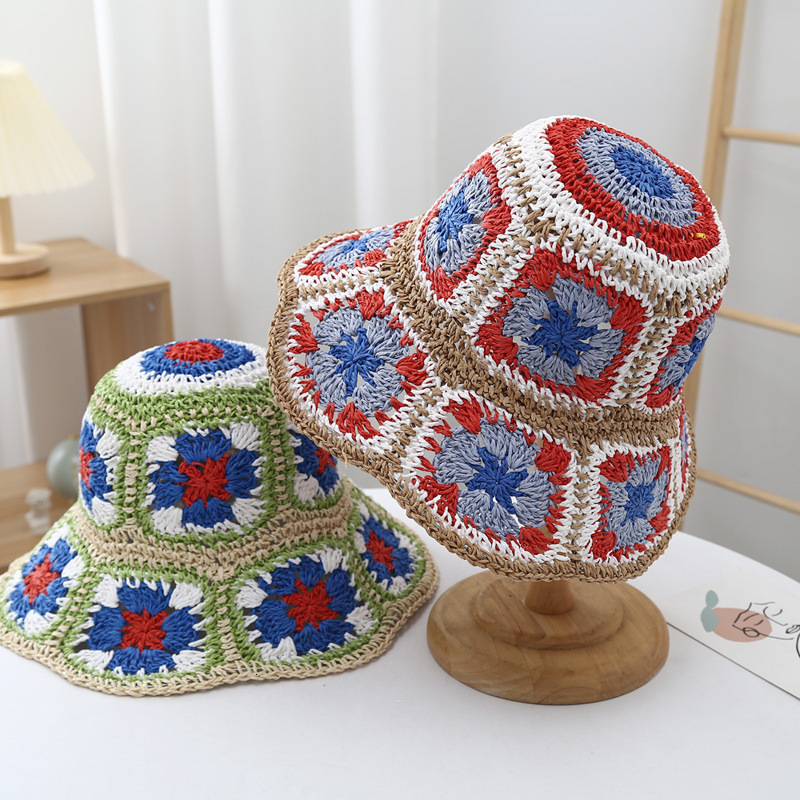 Wide Brim Hats Bucket casual paisley Crochet hat for women bohemian Knitted bucket hats national Straw sun girls summer beach bali 230729