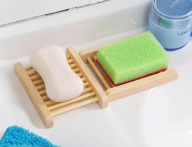 Natural Bamboo Trays Wooden Soap Dish Wooden Soap Tray Holder Rack Plate Box Container for Bath Shower Bathroom