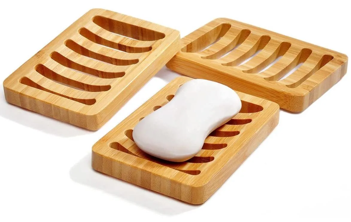Simple Portable Wooden Natural Bamboo Soap Dishes Tray Holder Storage Soap Rack Plate Box Container Bathroom Soap Dish Storage Box