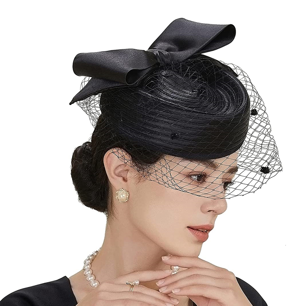 Wide Brim Hats Bucket Elegant Kentucky Hat Fascinator for Women Tea Party Birdcage Veil Satin Derby Pillbox 230729