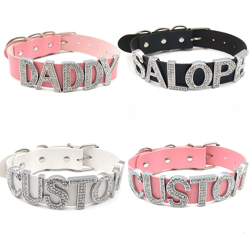 Chokers Letter Large Words WIFE Necklace For Women Men Fashion Black PU Leather Wide Choker Collar Custom Name DIY 230728