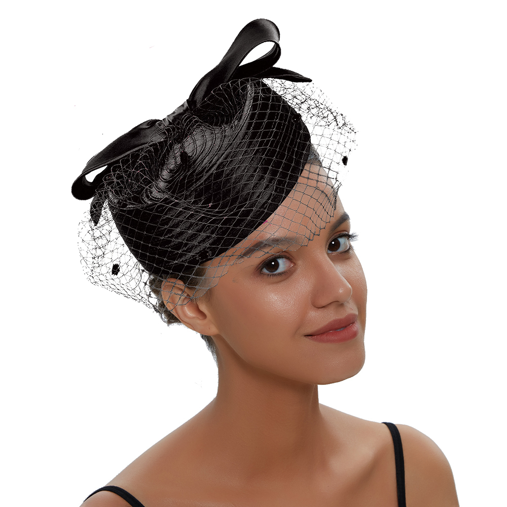 Wide Brim Hats Bucket Elegant Kentucky Hat Fascinator for Women Tea Party Birdcage Veil Satin Derby Pillbox 230729