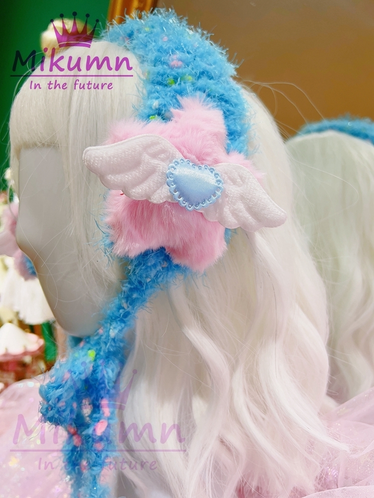 Headwear Hair Accessories Harajuku Girls Blue Beige Pink Knitted Headbands Y2K Aesthetic Kawaii Plush Star Wings Earmuffs Hairbands Warm Accessory 230
