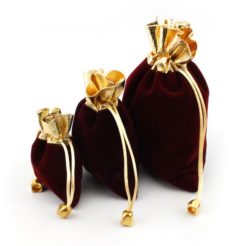 Jewelry Pouches Bags 50Pcslot Velvet Bag Flannel Jewelry Sachet Gold Plated Packaging Bag Drawstring Gift Bag 3 Specifications 230728