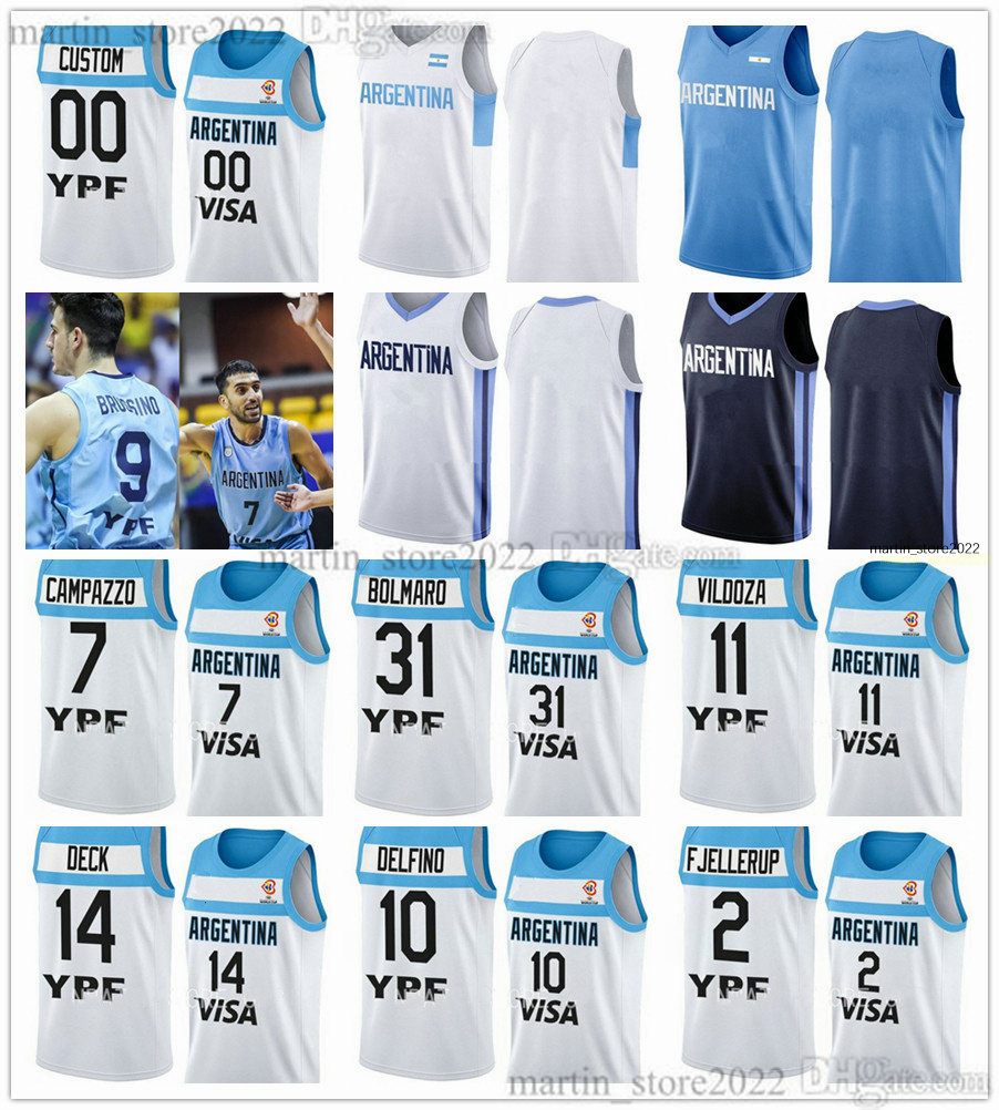 2023 FIBA Argentina World Cup Basketball Jerseys Facundo Campazzo Nicolas Laprovittola Brussino Marcos Delia Juan Pablo Vaulet Patricio Garino Tayavek Gallizzi