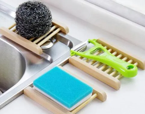 Natural Bamboo Trays Wooden Soap Dish Wooden Soap Tray Holder Rack Plate Box Container for Bath Shower Bathroom