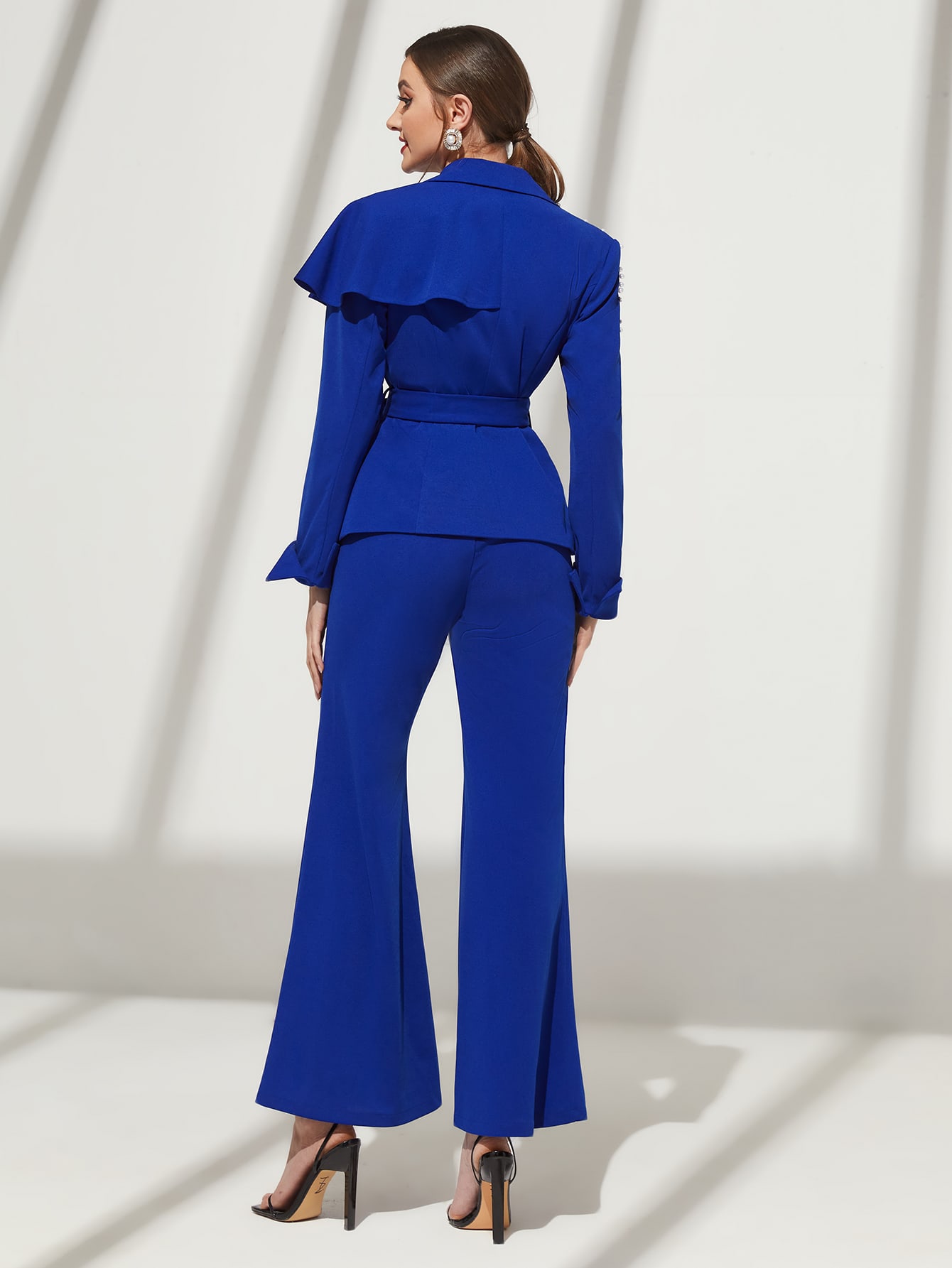 Fashion Women Pants Suits Crystal Beading Blazer Sets Loose Flare Trouser 2 Pieces Custom Made For Lady