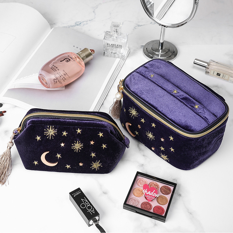 Toiletry Kits Japanese Style Velvet Cosmetic Bag Large Capacity Portable Lipstick Storage Jewelry Navy Tassel 230729