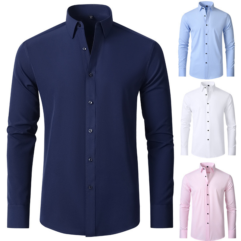 Men's Dress Shirts Micro Stretch Shirt Men Long Sleeve Outdoor 8XL Solid Color Business Long Sleeve Shirt Men Casual Male Social Formal Shirts 23