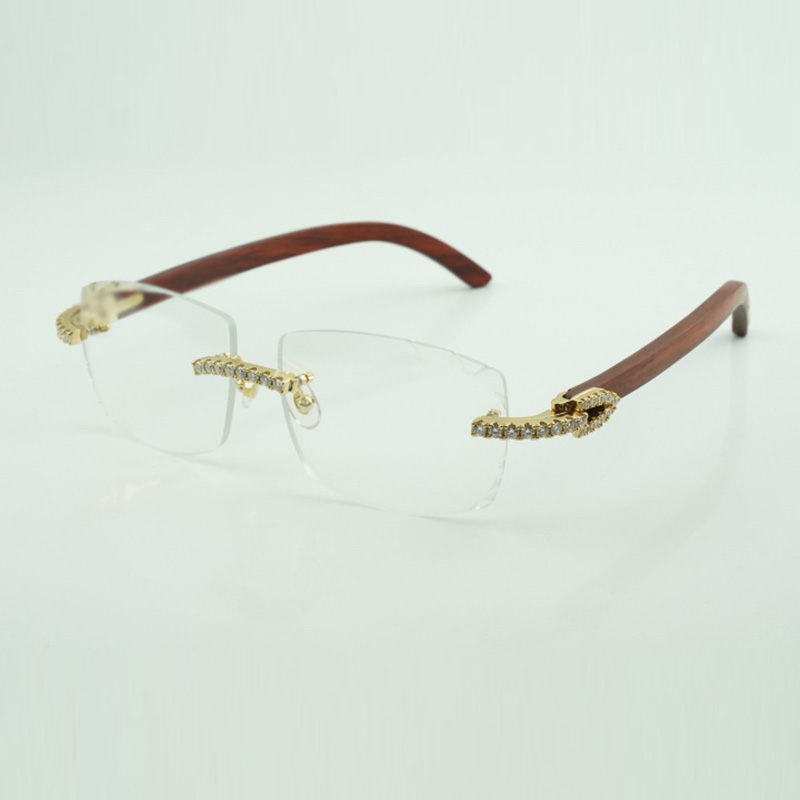 New Moissanite Diamond Luxury Fashion wooden glasses 3524015 Natural original wooden arms clear glasses Carved Lenses Free of Shipping