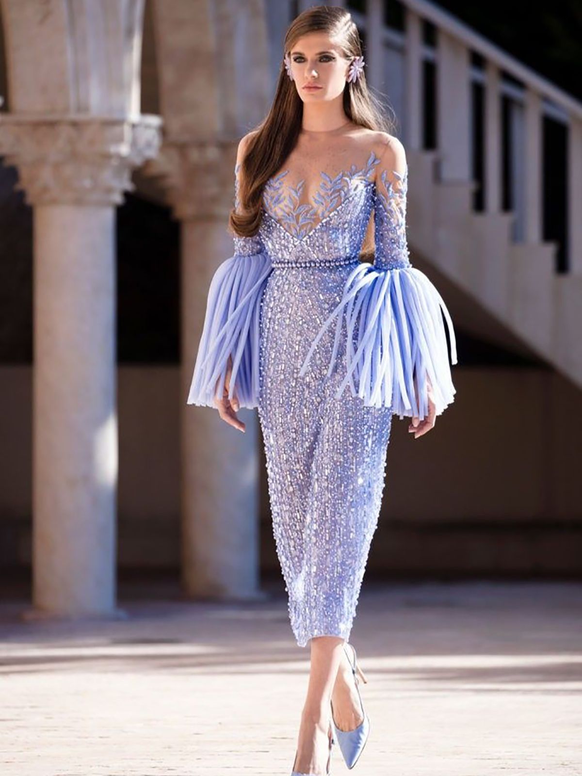 Lavender Purple Evening Dresses Sheer Jewel Neck Beading Long Sleeve Prom Dress Custom Made Masquerade Birthday Mermaid Gowns