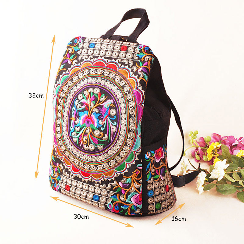 School Bags Veowalk Vintage Artistic Embroidered Women Canvas Backpacks Handmade Floral Embroidery Rucksack Schoolbag Denim Travel 230729