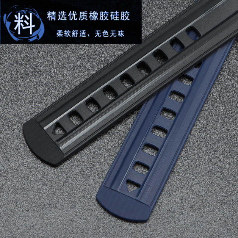 Watch Bands High Quality diving Fluorous Rubber Silicone Watch Band Belt Fit For Omeg-a Seamaste-r 300 Black Blue Soft Strap 20/22mm 230728
