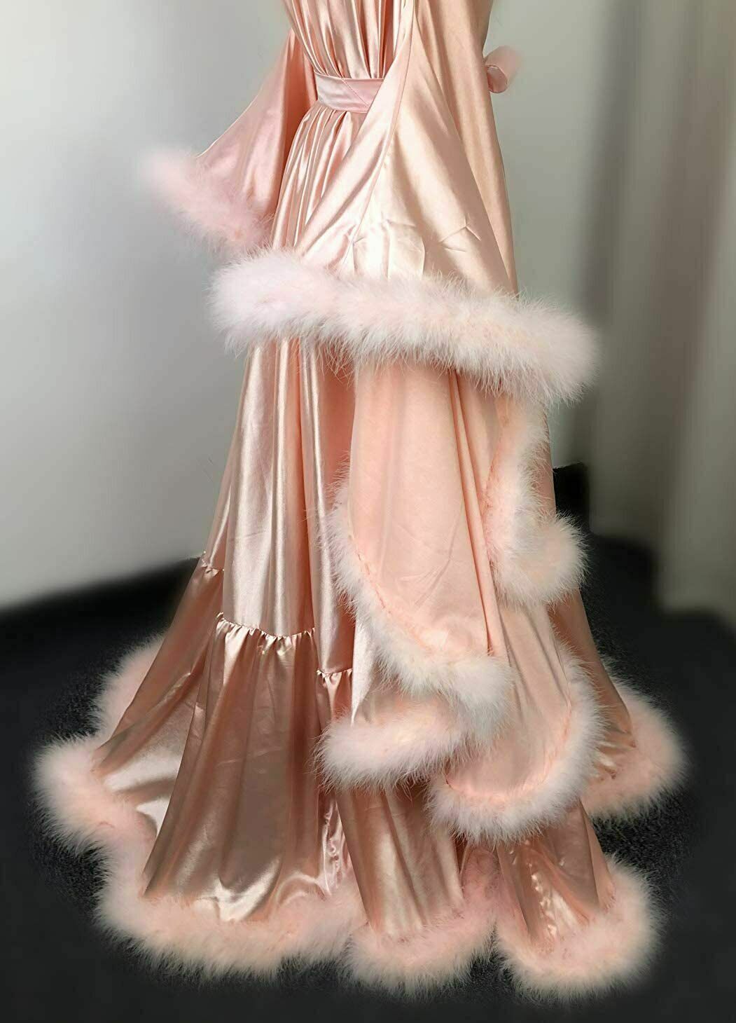 Winter Feather Bridal Robe Sleepwear Long Sleeve Lingerie Wedding Evening Bathrobe Nightwear Custom Made Robe Gowns
