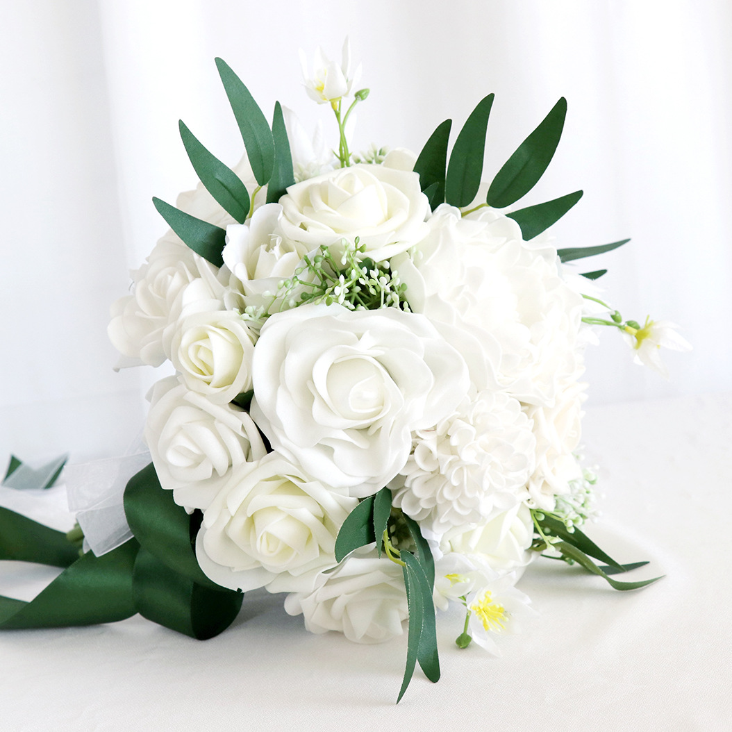 Bridal Bouquets Wedding Accessories Bridal Flowers 30*25/30*22cm Green with Ivory Handmade Flowers