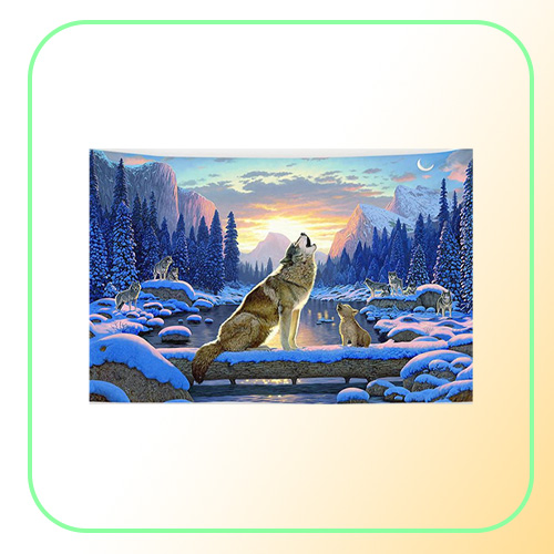 nordic animal wall hanging tapestry decorative wolf cloth home room decor winter farmhouse tenture mural