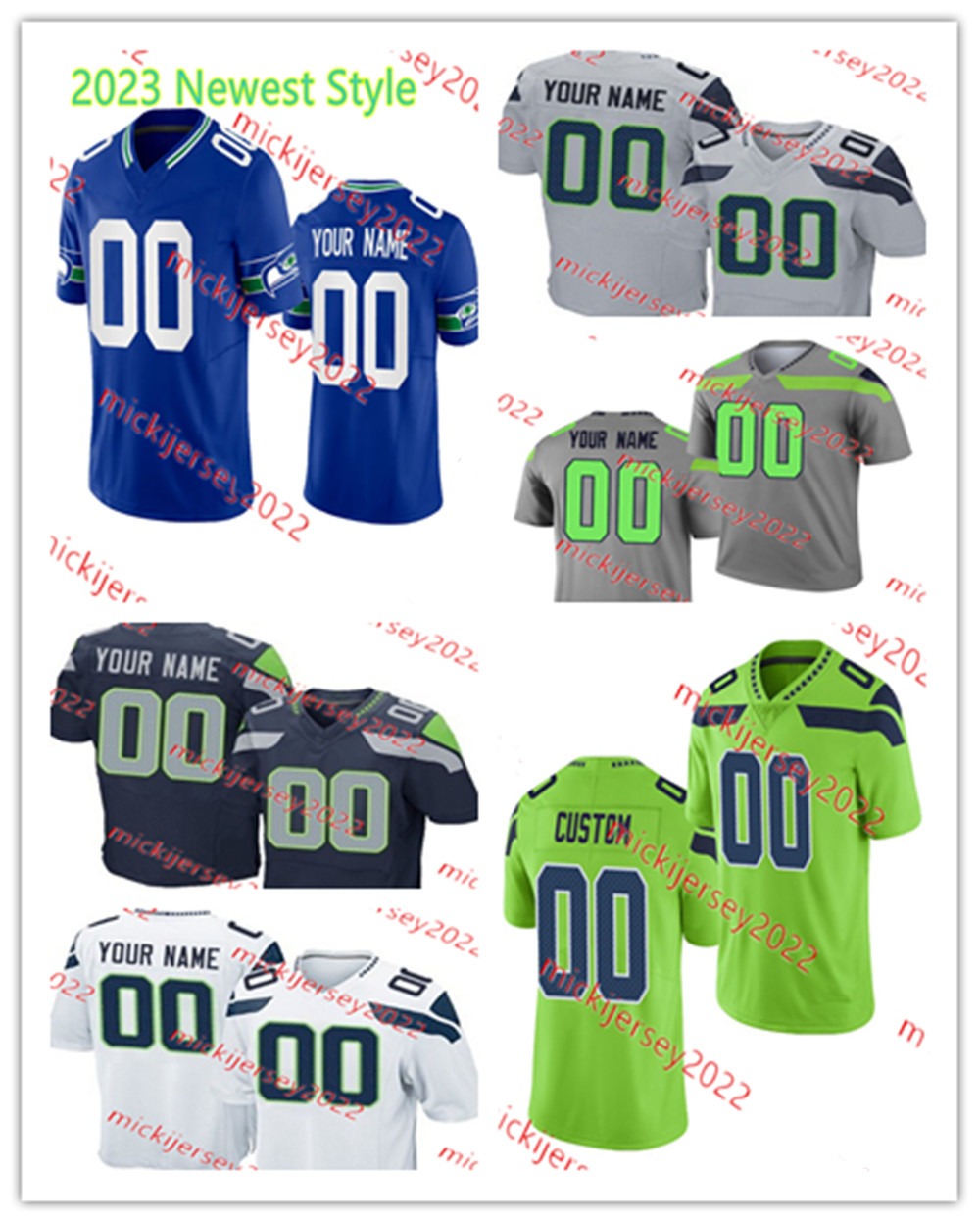 Mens Sam Howell Tyler Lockett DK Metcalf Football Jersey Stitched Kenneth Walker III Jaxon Smith-Njigba Jersey S-3XL