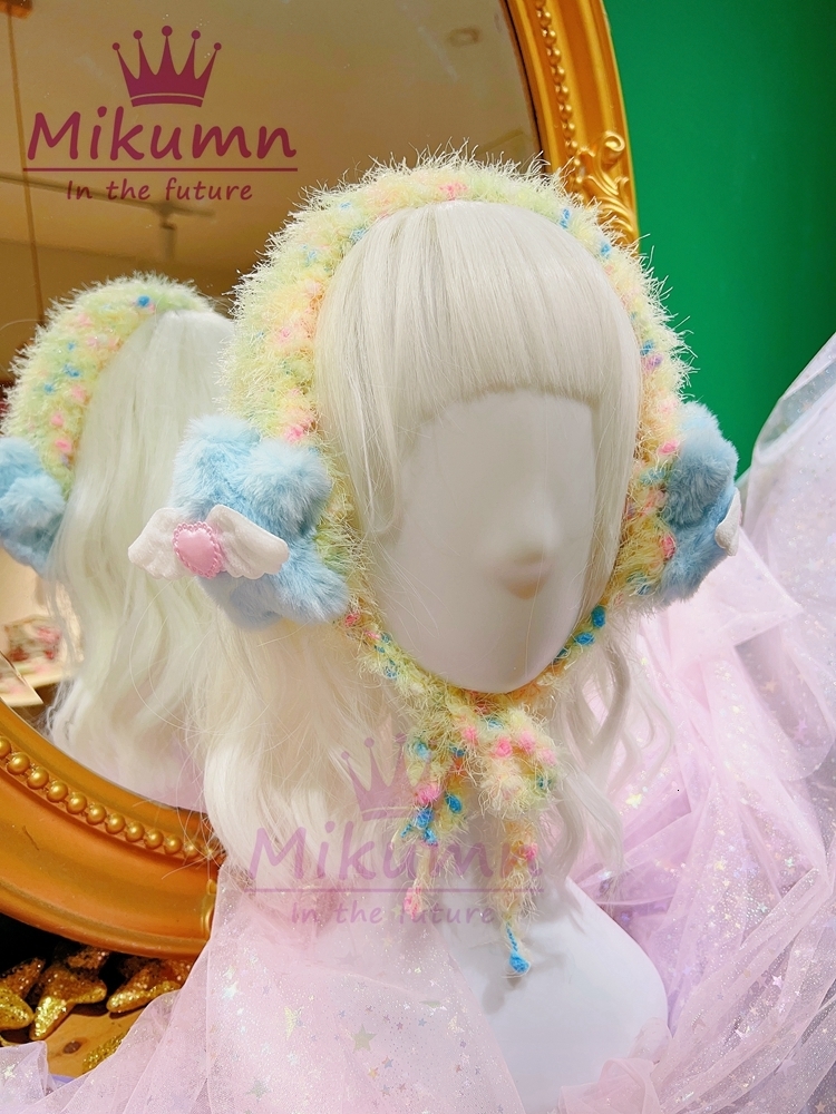 Headwear Hair Accessories Harajuku Girls Blue Beige Pink Knitted Headbands Y2K Aesthetic Kawaii Plush Star Wings Earmuffs Hairbands Warm Accessory 230