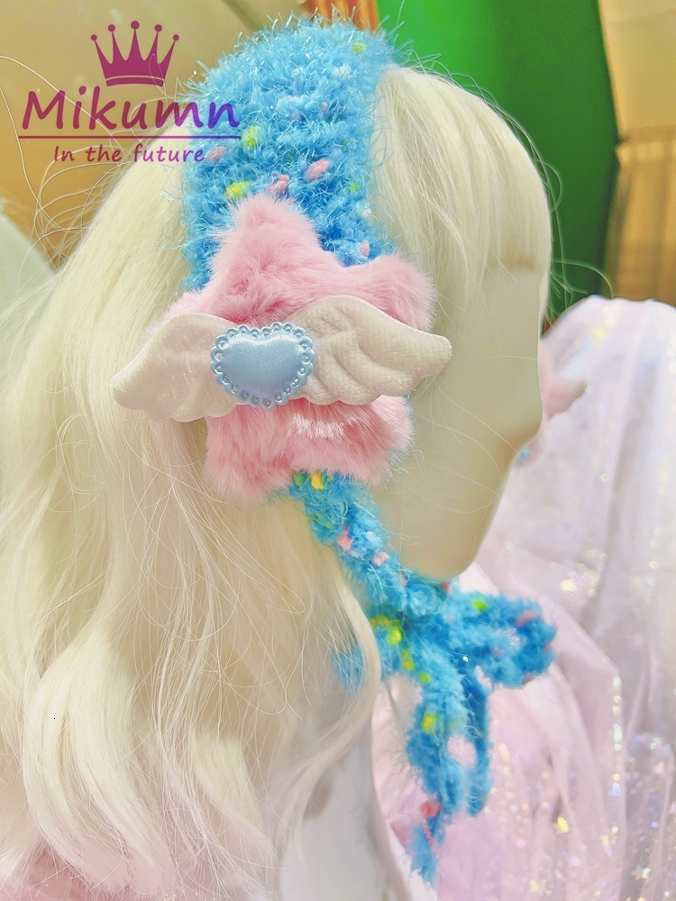Headwear Hair Accessories Harajuku Girls Blue Beige Pink Knitted Headbands Y2K Aesthetic Kawaii Plush Star Wings Earmuffs Hairbands Warm Accessory 230