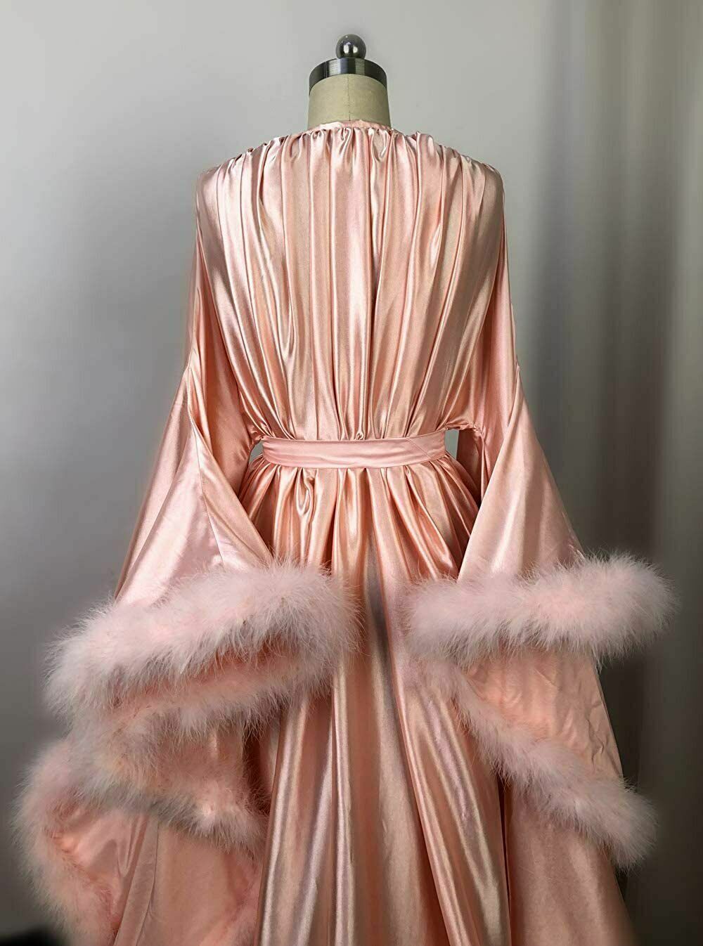 Winter Feather Bridal Robe Sleepwear Long Sleeve Lingerie Wedding Evening Bathrobe Nightwear Custom Made Robe Gowns