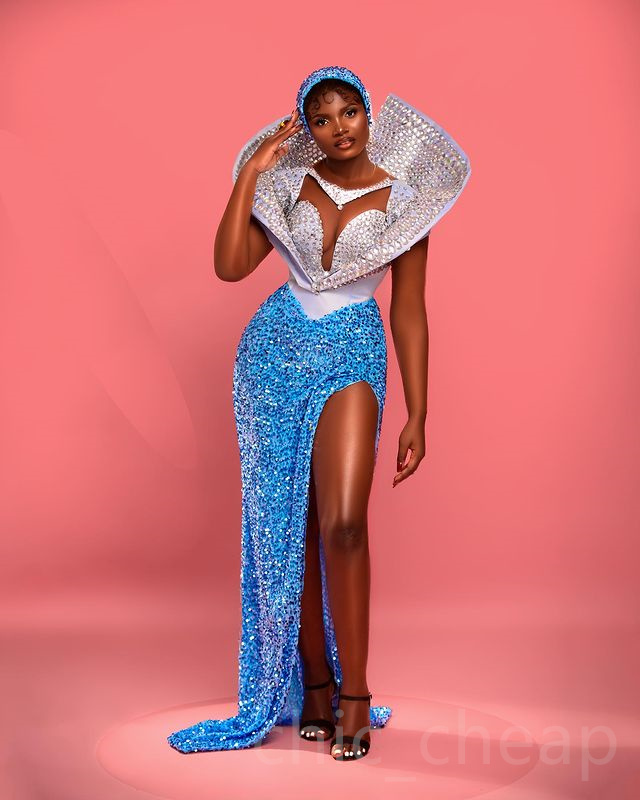 Aso Ebi Sheath urious Prom Dress Crystals Sequined Lace Evening Formal Party Second Reception Birthday Engagement Gowns Dresses Robe De Soiree ZJ