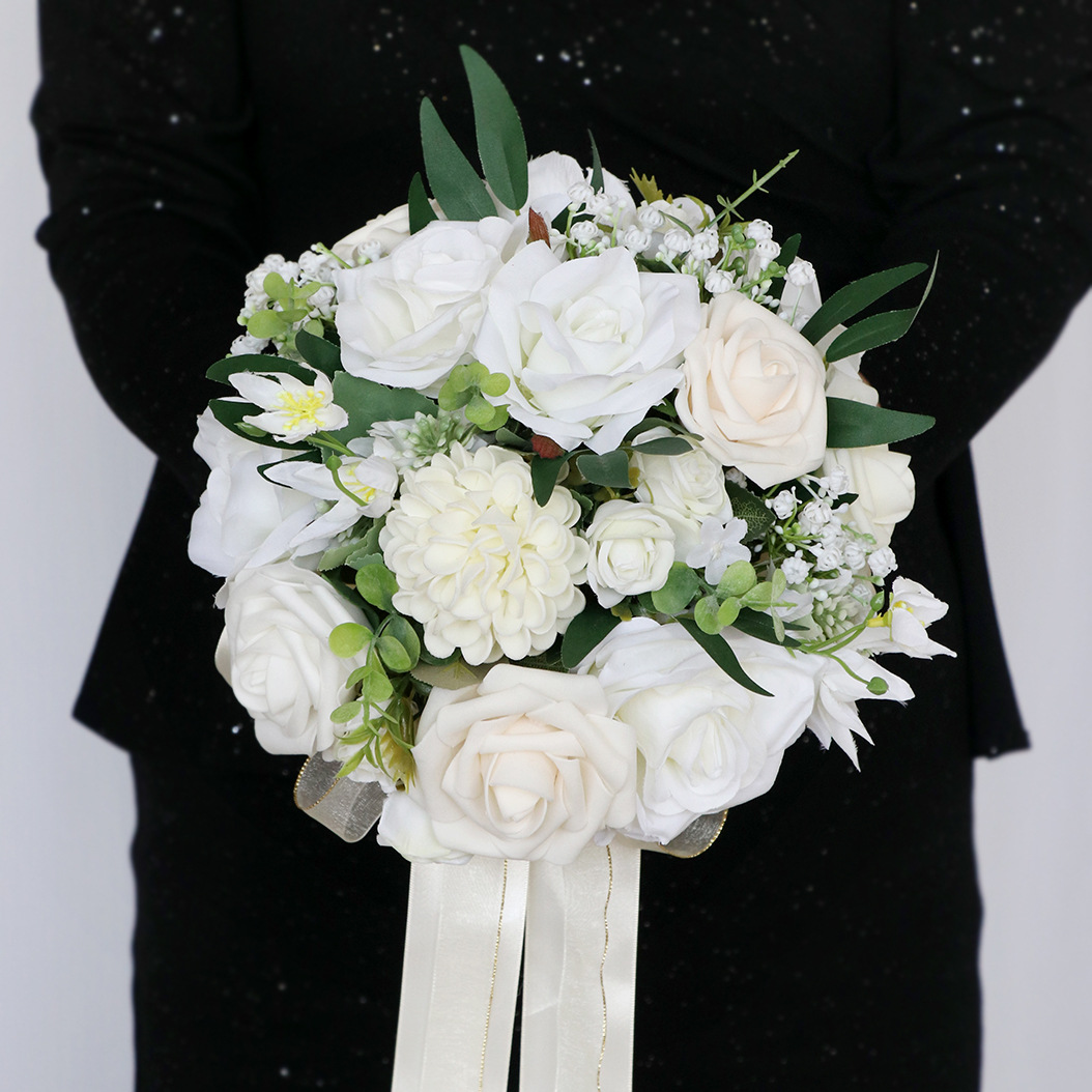 Bridal Bouquets Wedding Accessories Bridal Flowers 30*25/30*22cm Green with Ivory Handmade Flowers