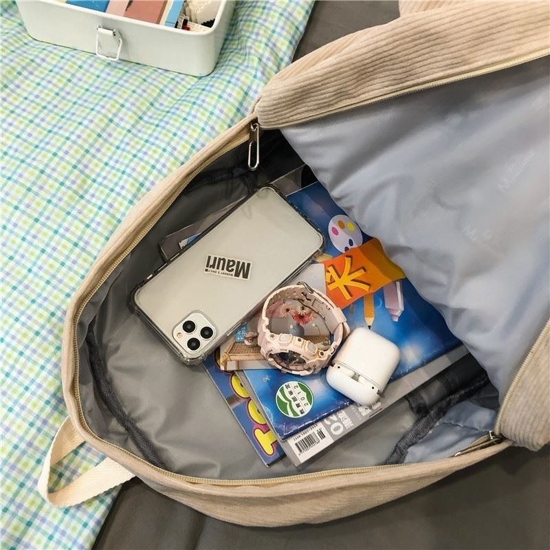 School Bags Creative Cartoon Backpack Women Cute Bear Casual Backpacks Large Corduroy Embroidery Schoolbag For Teenage Student 230728