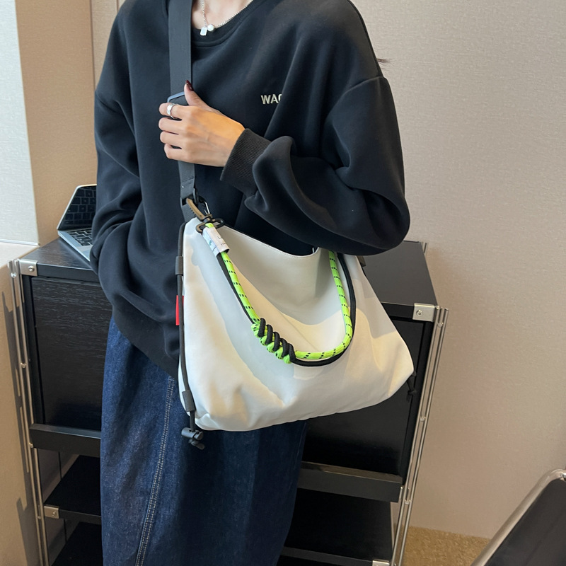 Evening Bags Lovers Beige Laptop Shoulder Bag Japanese Colored Elastic Rope Unisex Students Handbag Stylish Nylon Sweethearts Crossbody 230729