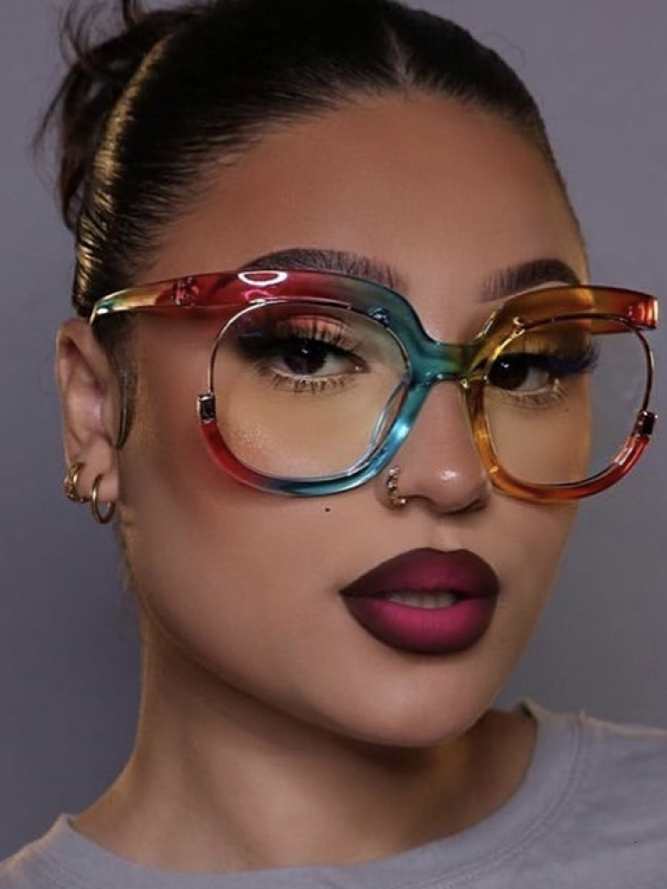 Sunglasses Frames 2023 Ins Rainbow Frame Fashion Retro Round Anti Blue Light Women Glasses Vintage Oversized Colourful Clear Eyeglasses 230729