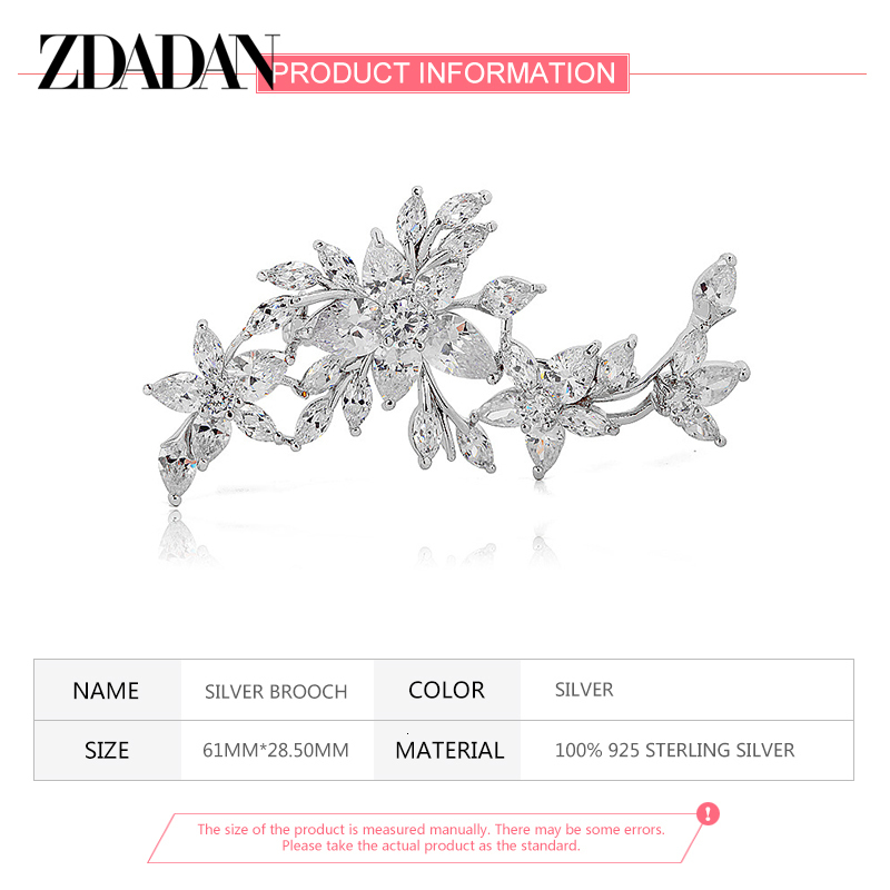 Pins Brooches ZDADAN 925 Sterling Silver Flowers Crystal Brooch For Women Wedding Jewelry Accessories Gift 230729