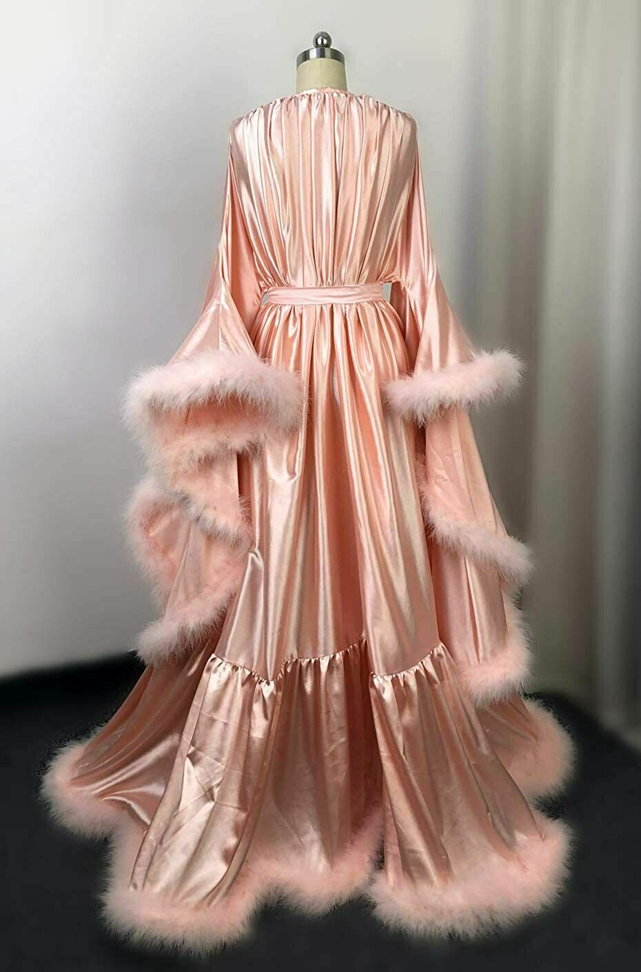 Winter Feather Bridal Robe Sleepwear Long Sleeve Lingerie Wedding Evening Bathrobe Nightwear Custom Made Robe Gowns